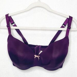 Cacique Lightly Lined Purple Balconette Wired Bra 34F Bow Detail Convertible